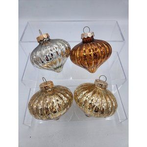 4 Vintage Rauch Gold Silver Copper Gourd Shaped Mercury Glass Ornaments